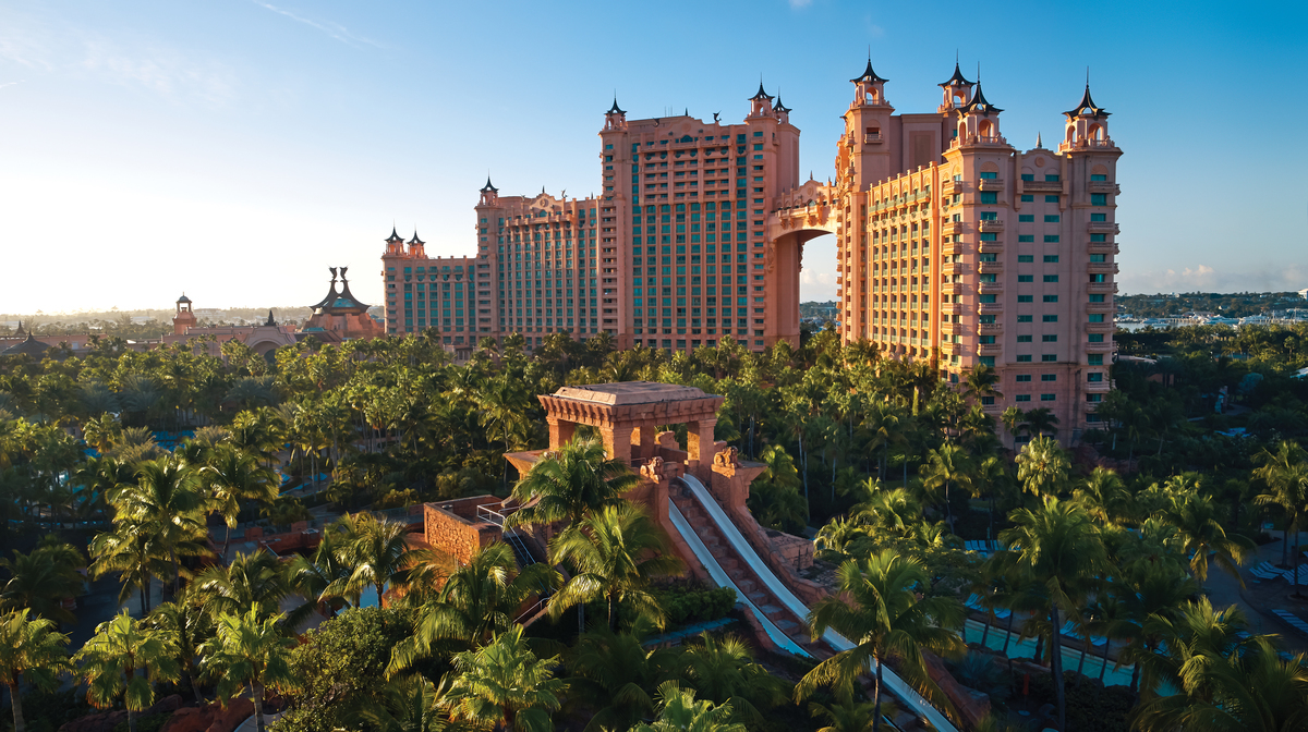 Aerial view of Atlantis and the Mayan Temple water slides